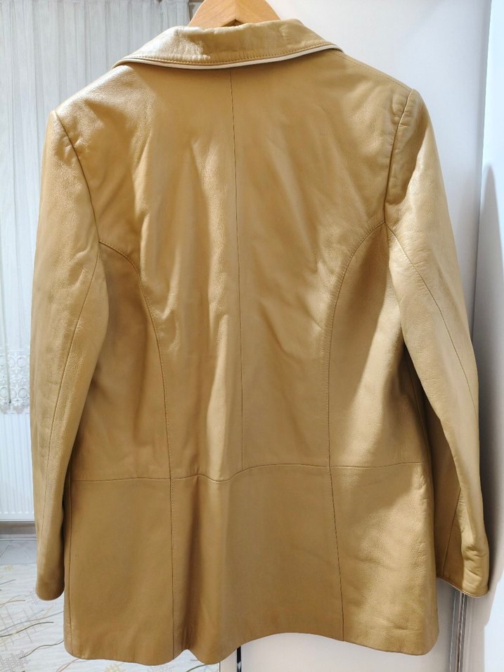 Bej Kadın Deri Ceket Düğmeli - Görsel 3