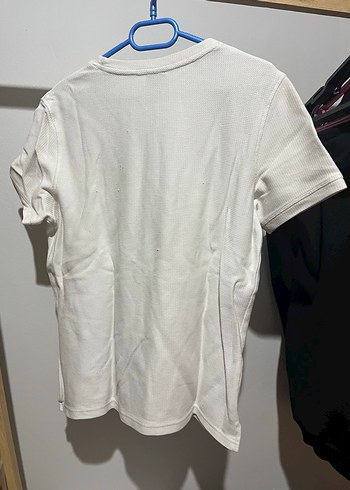 BERSHKA Beyaz Pamuklu Kısa Kollu Erkek Tişört - Görsel 4