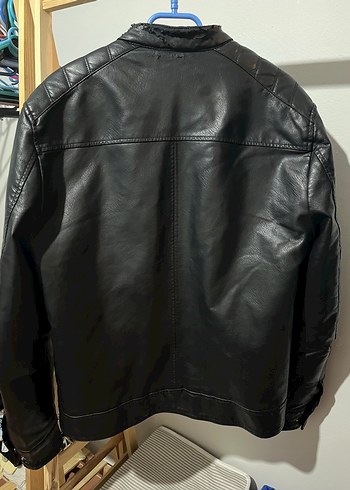 Erkek Siyah Deri Biker Ceket (MAVİ) - Görsel 7