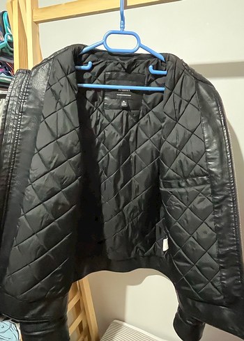 Erkek Siyah Deri Biker Ceket (MAVİ) - Görsel 5