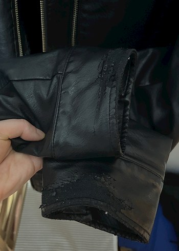 Erkek Siyah Deri Biker Ceket (MAVİ) - Görsel 8