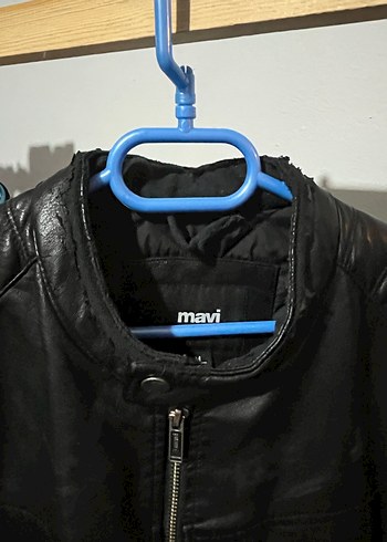 Erkek Siyah Deri Biker Ceket (MAVİ) - Görsel 3