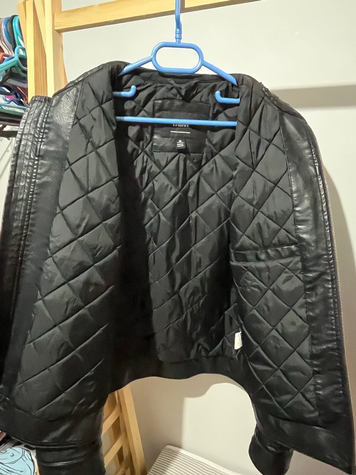 Erkek Siyah Deri Biker Ceket (MAVİ) - Görsel 5