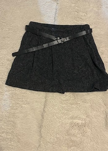 Gri Kemerli Yün Mini Etek - Görsel 2