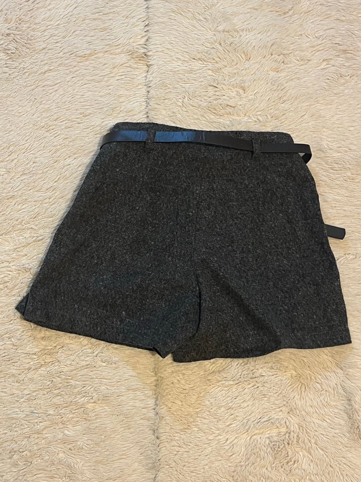 Gri Kemerli Yün Mini Etek - Görsel 3