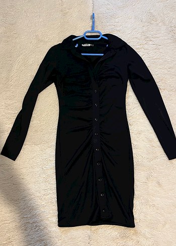 Siyah V Yakalı Uzun Kollu Kadın Elbise - Görsel 5