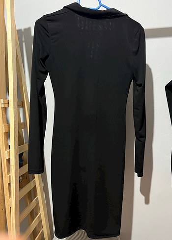 Siyah V Yakalı Uzun Kollu Kadın Elbise - Görsel 4