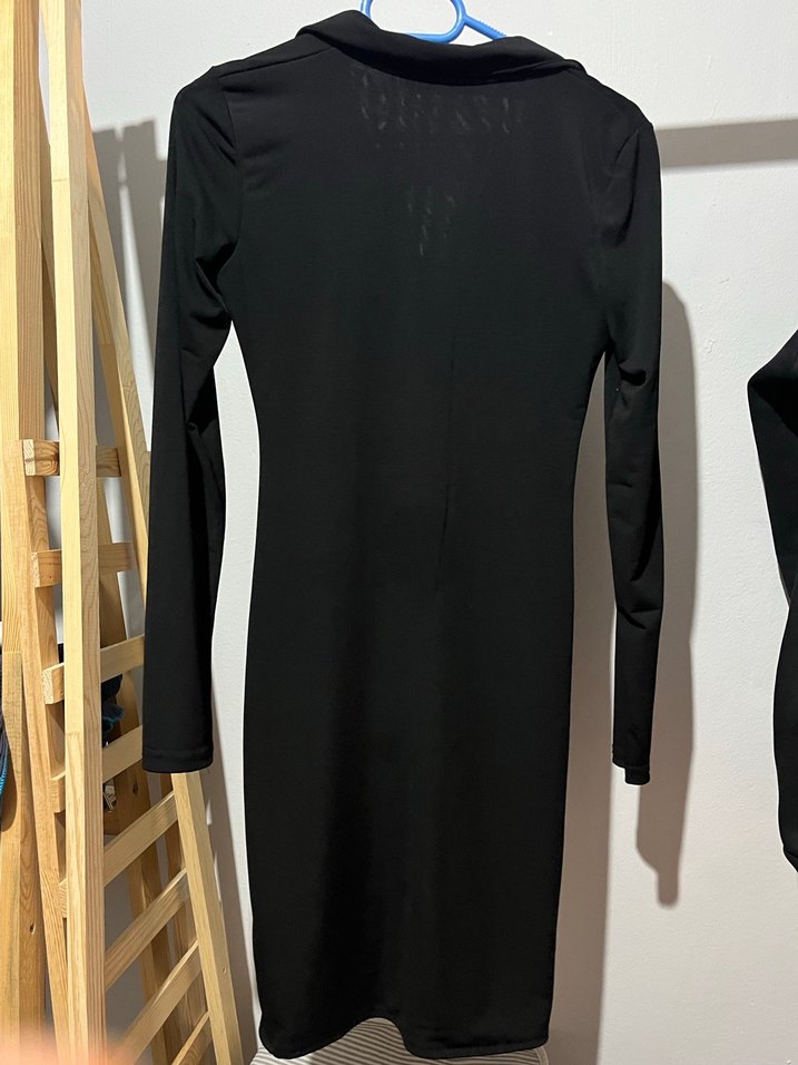 Siyah V Yakalı Uzun Kollu Kadın Elbise - Görsel 4