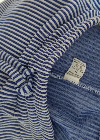 Mavi Çizgili Bol Kesim Kadın Keten Pantolon - Görsel 3