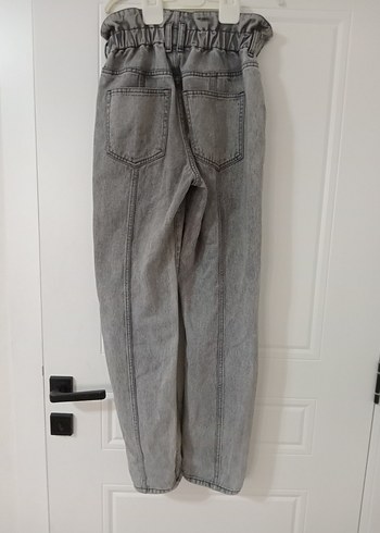 Gri Bol Kesim Midi Kot Pantolon - Görsel 3