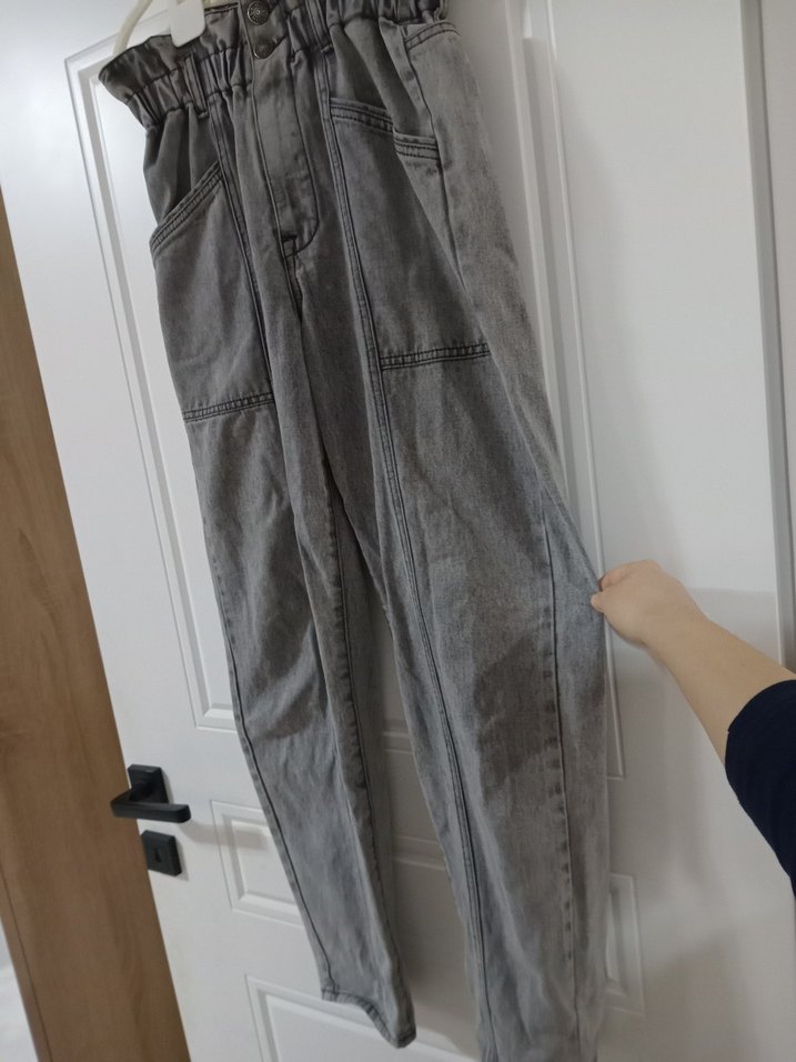 Gri Bol Kesim Midi Kot Pantolon - Görsel 2