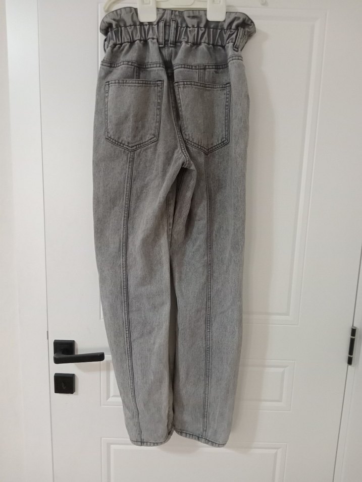 Gri Bol Kesim Midi Kot Pantolon - Görsel 3