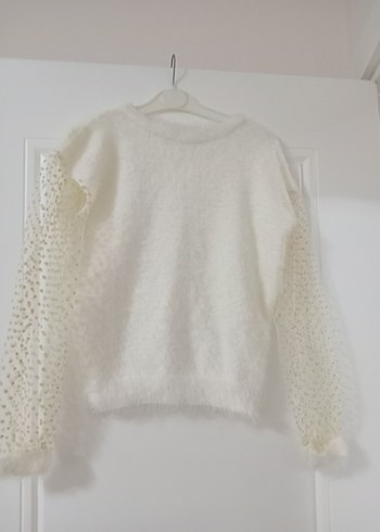 Beyaz Örgü Kadın Kazak - Görsel 2