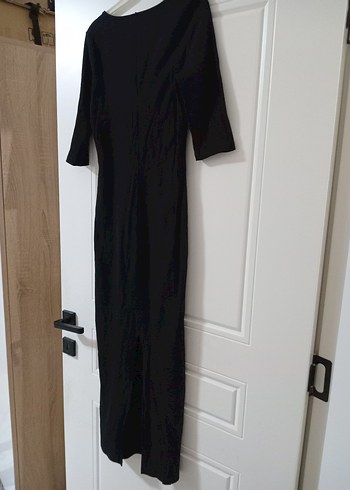 Kadın Siyah Uzun Keten Elbise - Görsel 3