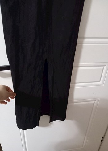 Kadın Siyah Uzun Keten Elbise - Görsel 4