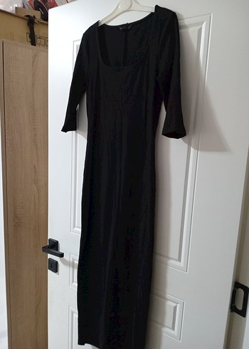 Kadın Siyah Uzun Keten Elbise - Görsel 2