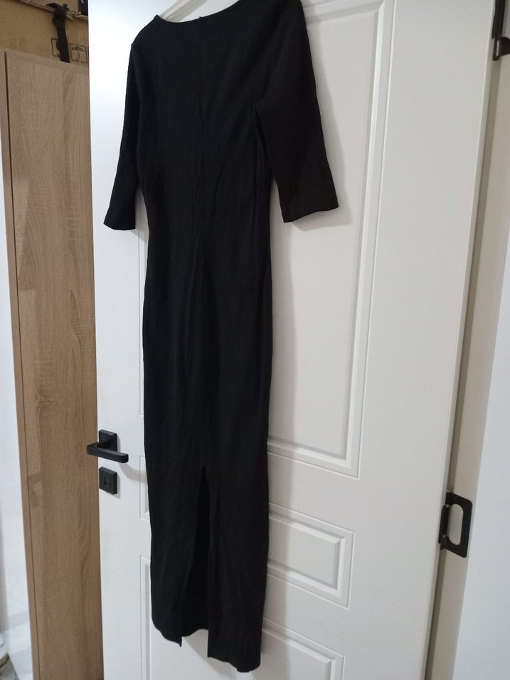 Kadın Siyah Uzun Keten Elbise - Görsel 3