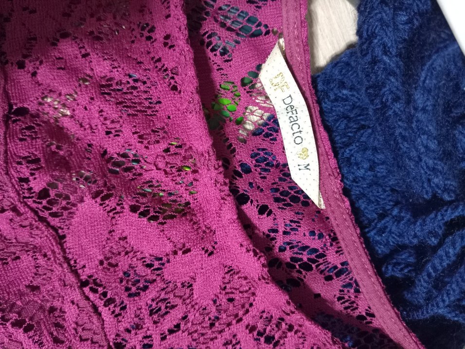 Bordo Dantel Midi Elbise, Uzun Kollu, Bohem - Görsel 3