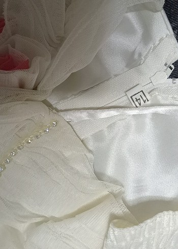 Çiçek Detaylı Beyaz Kız Çocuk Abiye Elbise - Görsel 4