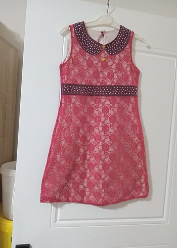 Dantel Detaylı Pembe Kız Çocuk Elbise - Görsel 2