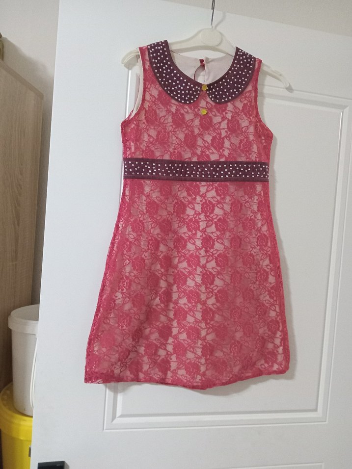 Dantel Detaylı Pembe Kız Çocuk Elbise - Görsel 2