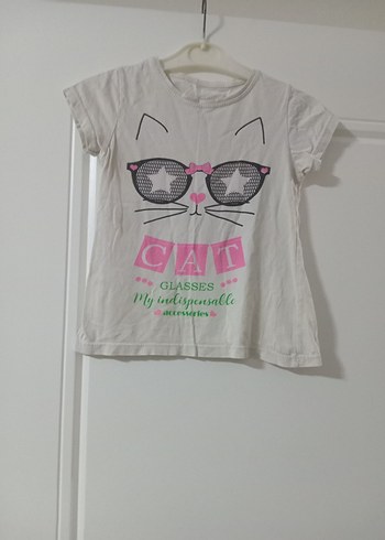 Kız Çocuk Beyaz Baskılı Kısa Kollu Tişört - Görsel 2