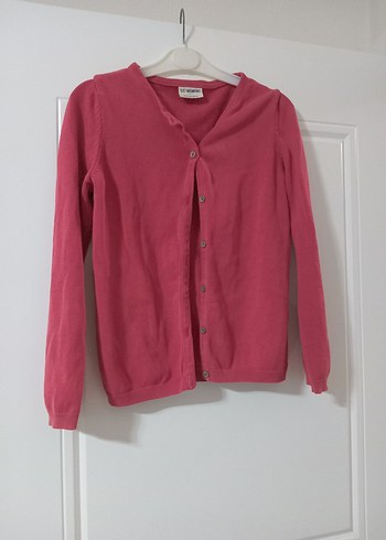 Kız Çocuk Pembe Düğmeli Keten Hırka - Görsel 2