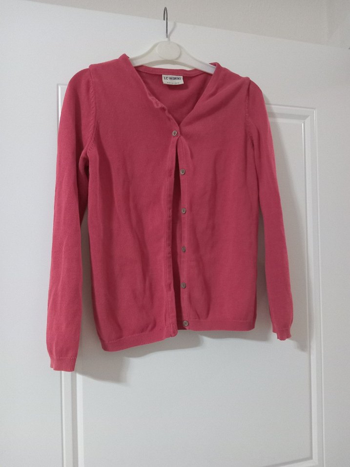 Kız Çocuk Pembe Düğmeli Keten Hırka - Görsel 2