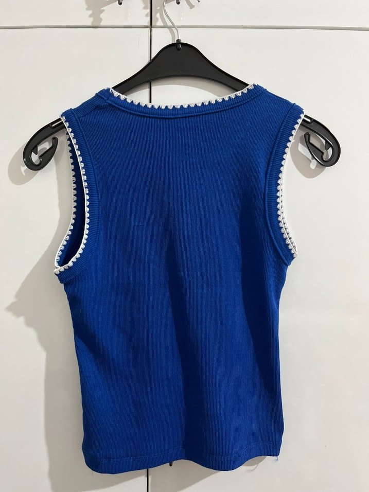 Kız Çocuk Mavi Triko Kolsuz Atlet - Görsel 2