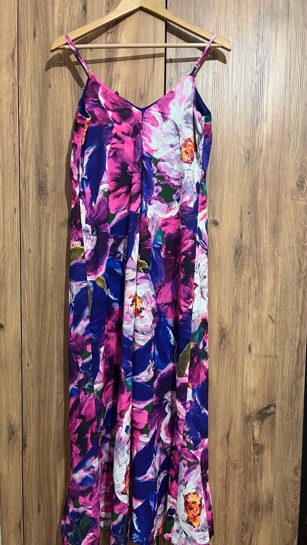 Çok Renkli Uzun V Yaka Elbise trenyolmilla - Görsel 3