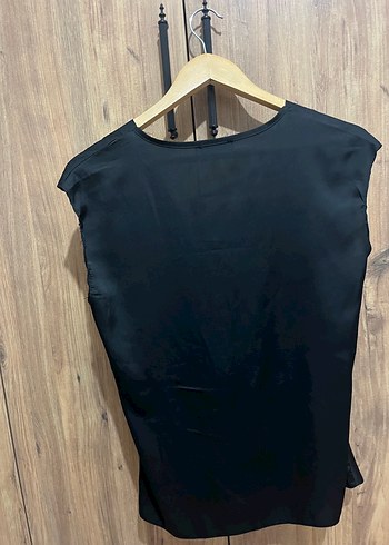 Drapeli Siyah Kadın V Yaka Bluz - Görsel 3