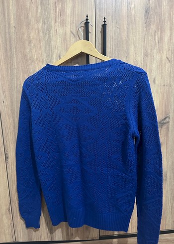 İnci Detaylı Mavi Örgü Kadın Kazak - Görsel 2