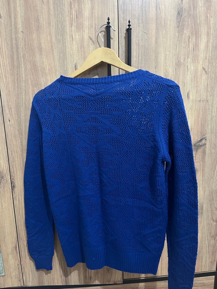 İnci Detaylı Mavi Örgü Kadın Kazak - Görsel 2