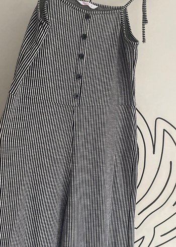 Düğmeli Çizgili Uzun Kadın Tulum - Görsel 4