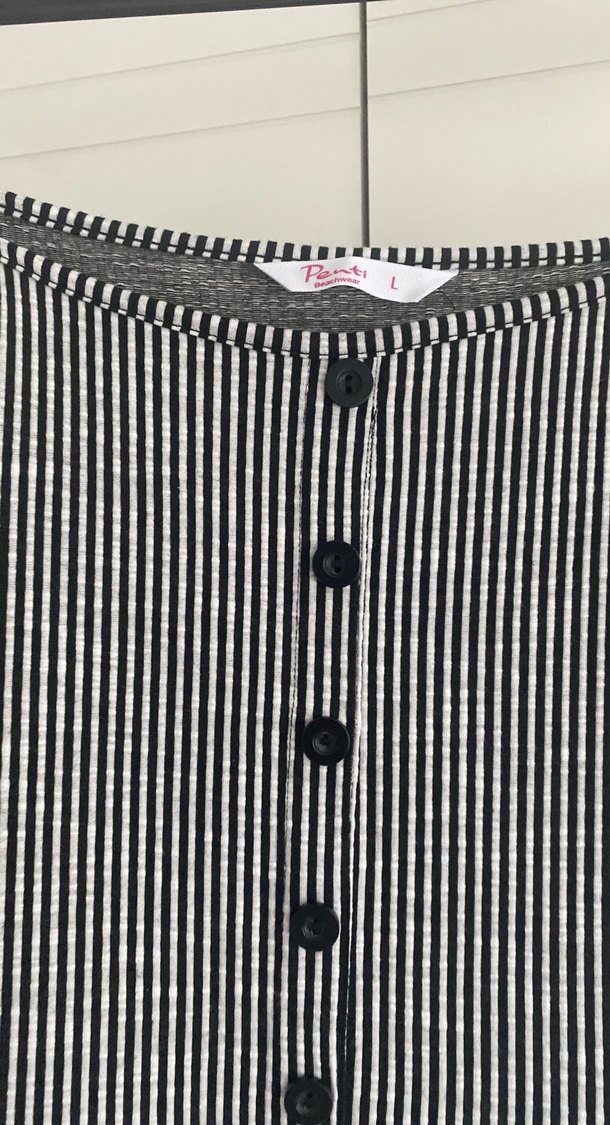 Düğmeli Çizgili Uzun Kadın Tulum - Görsel 2