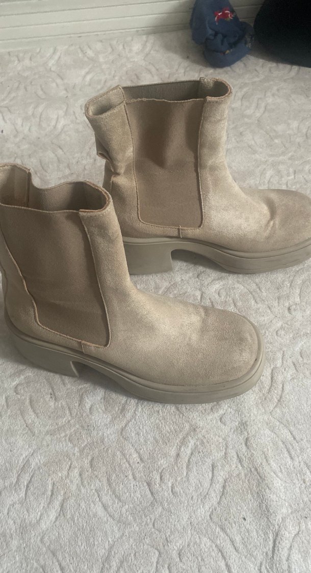 Bej Süet Platform Topuklu Kadın Bot - Görsel 2