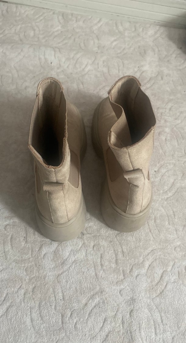 Bej Süet Platform Topuklu Kadın Bot - Görsel 3