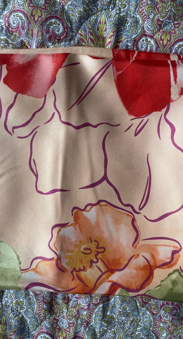 Çiçek Desenli Çok Renkli İpek Eşarp - Görsel 5