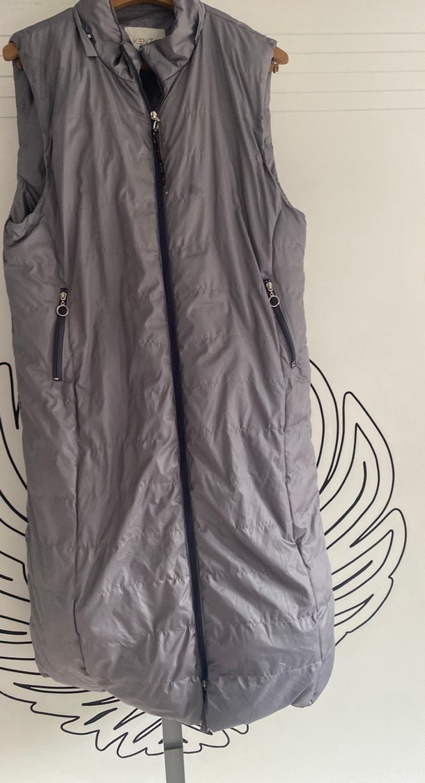 Gri Fermuarlı Uzun Kadın Yelek - Görsel 2