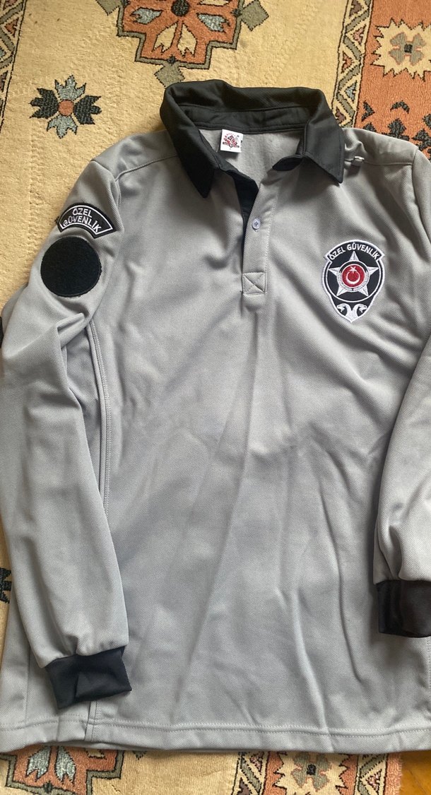 Güvenlik Gri Erkek Uzun Kollu Polo Yaka Sweatshirt - Görsel 3