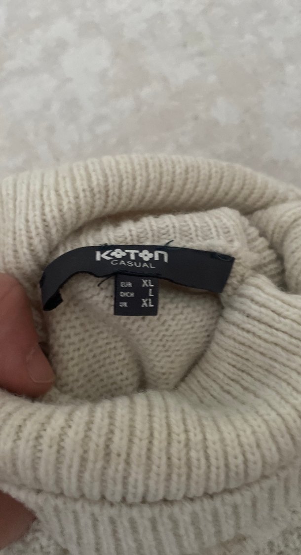 Kerem rengi erkek Boğazlı Triko Kazak - Görsel 3