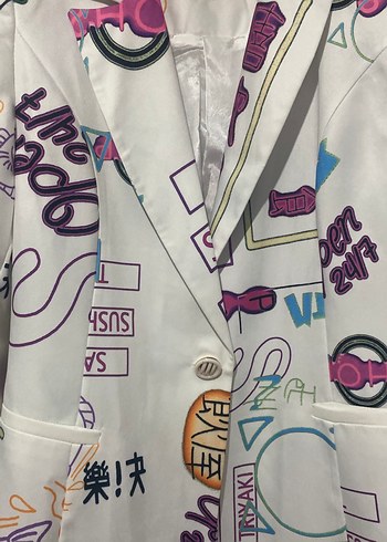 Baskılı Uzun Kadın Ceket, Notch Yaka, Düğmeli - Görsel 2