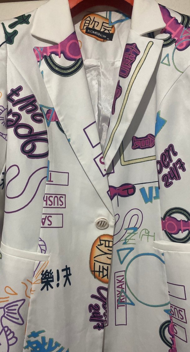 Baskılı Uzun Kadın Ceket, Notch Yaka, Düğmeli - Görsel 2