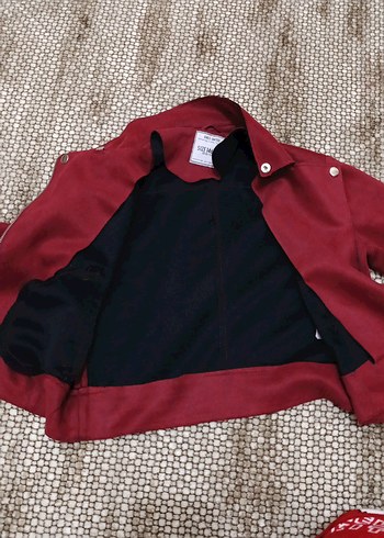 Bordo Süet Fermuarlı Kadın Deri Ceket - Görsel 2