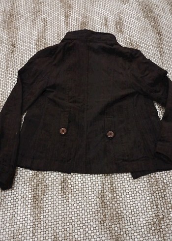 Düğmeli koyu kahverengi Süet Kadın Ceket - Görsel 2