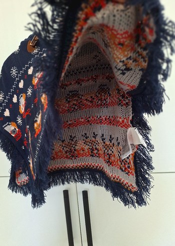 Nakışlı Renkli Kız Çocuk Örgü Panço - Görsel 3