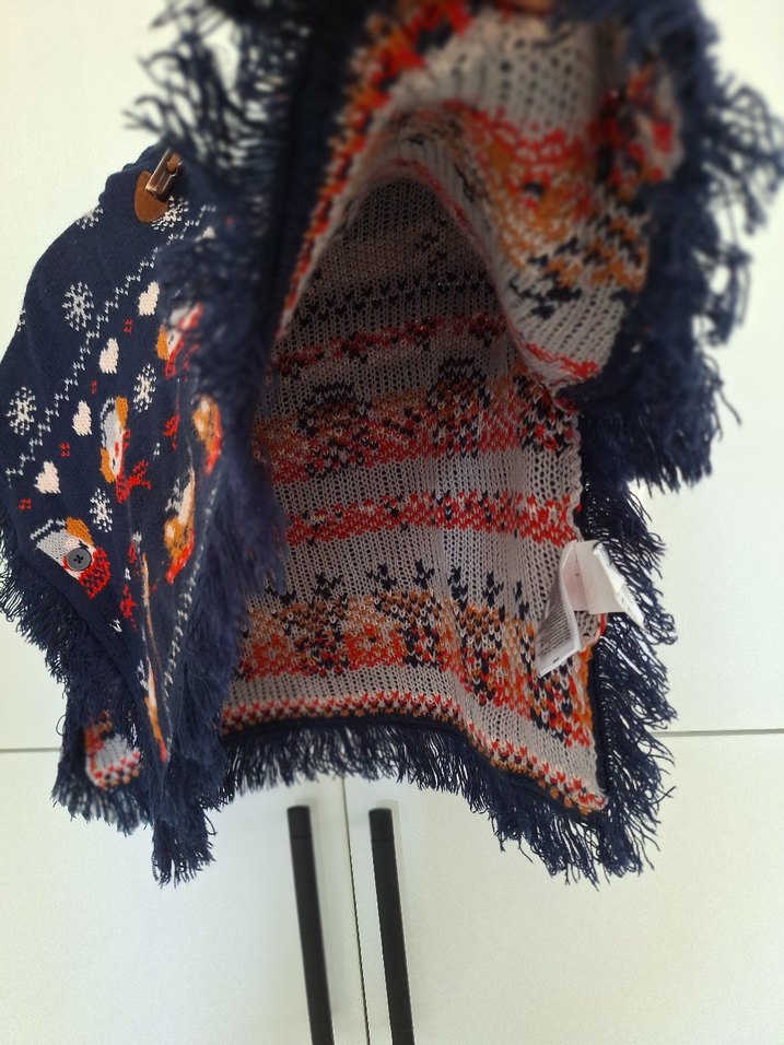 Nakışlı Renkli Kız Çocuk Örgü Panço - Görsel 3