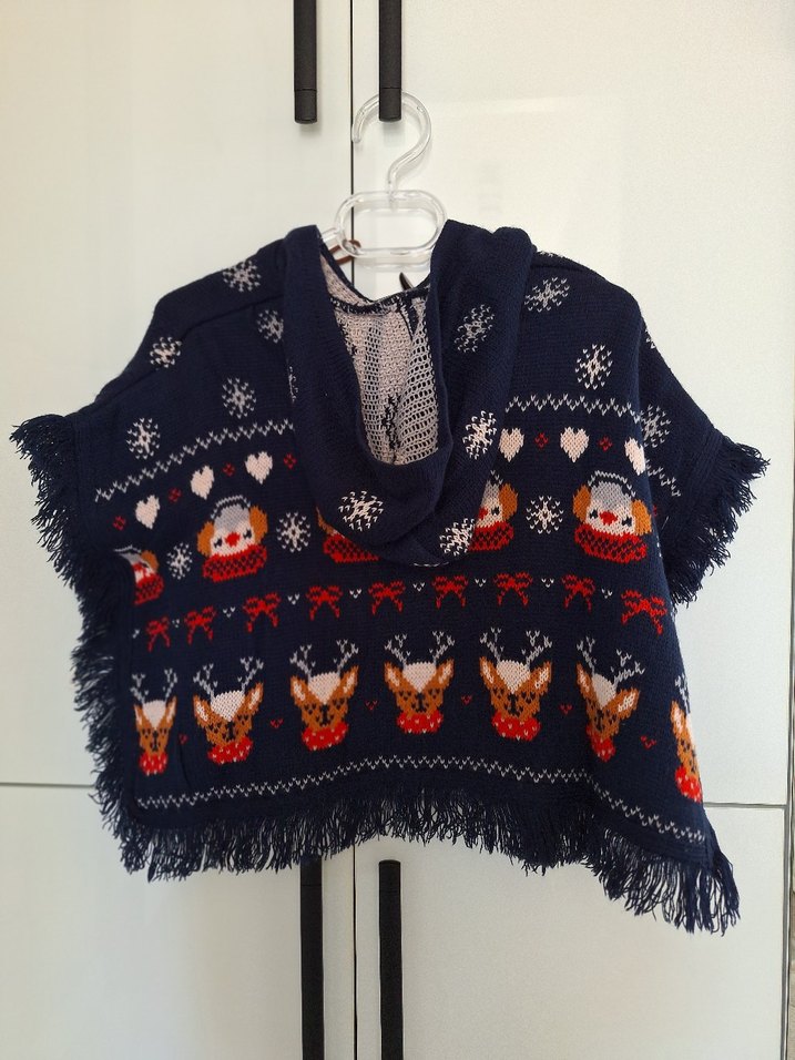 Nakışlı Renkli Kız Çocuk Örgü Panço - Görsel 2