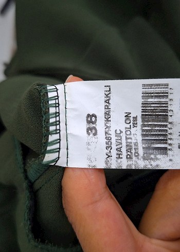 38 Beden haki Renk Kadın Haki Pilili Kumaş Pantolon