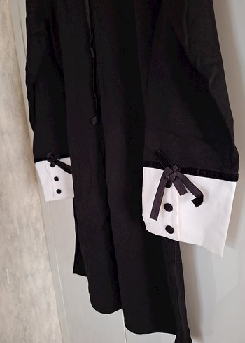 Saten Siyah Beyaz Yakalı Gotic Midi Tunik